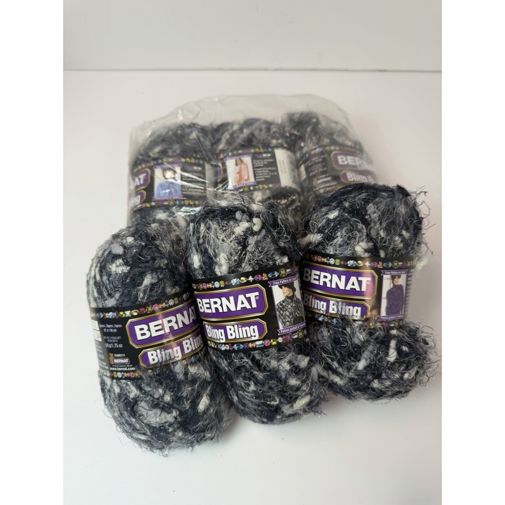 Bernat Bling Bling Yarn‎ Lot of 6 Skeins Night Club Gray Bulky